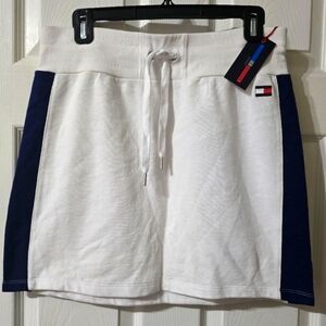 NWT Y2K Tommy Hilfiger Sport Athletic Pull-On Mini Skirt, White w/ Navy Stripes.